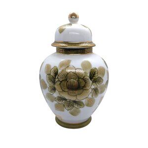 VTG Andrea by Sadek Ceramic Ginger Jar Vase Floral Yellow Gold #7262 6.5”